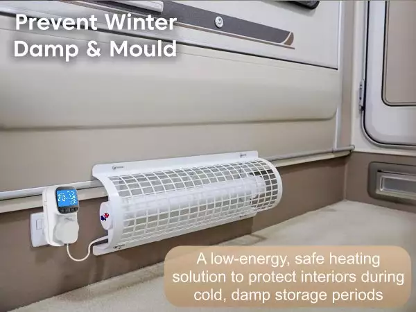 Morris 3ft tube heater with thermostat and guard set for the boat caravan mobile